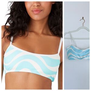 NWOT Kate Spade New York Women's U Neck Bikini Top in Blue & White Wave Size L